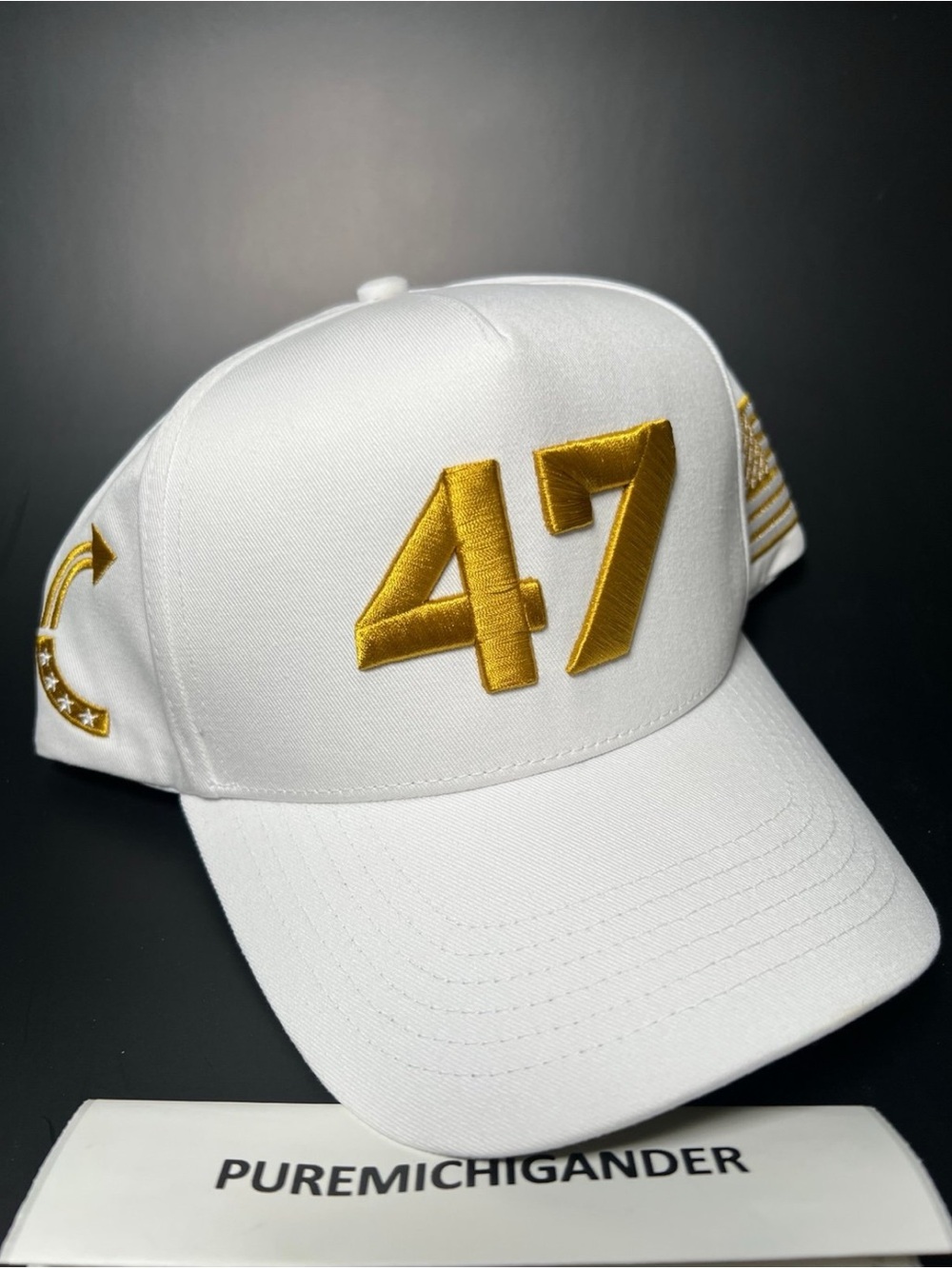Rare Official Turning Point USA With Logo Charlie Kirk White Gold Trump 47 Hat
